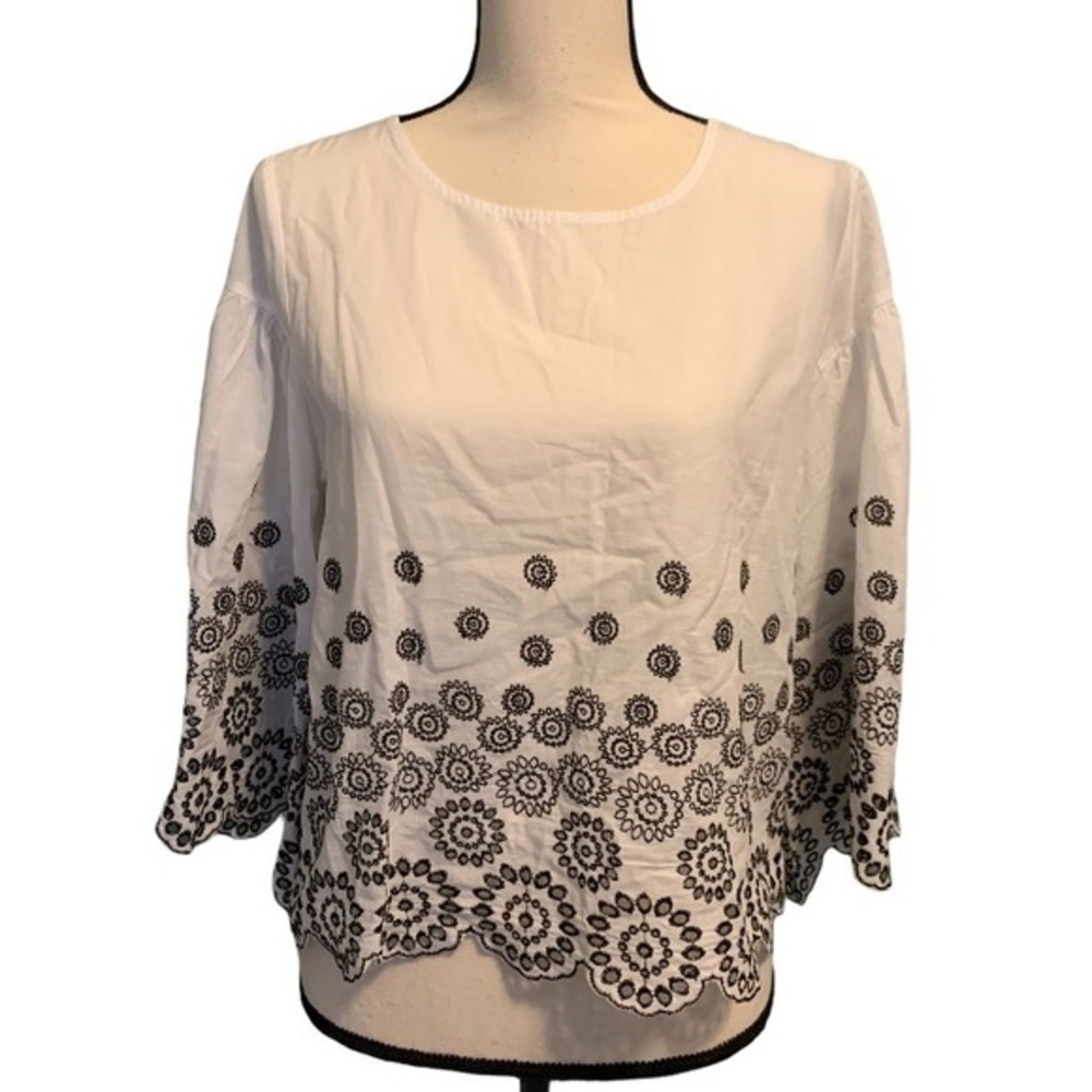 Neiman Marcus Cotton Bell Sleeve Blouse